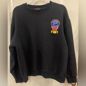 FDNY Black Crewneck Sweater with Embroidered Patch